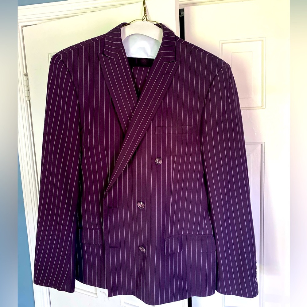 Burgundy or purple pinstripe suit